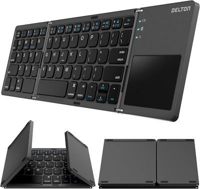 F75 Foldable Bluetooth Keyboard with Touchpad - Portable & Rechargeable, Black