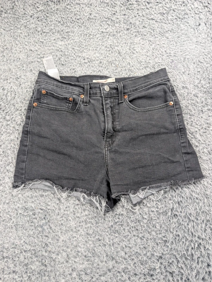 Pantalones Cortos Levi's Mujer 30 Gris Tiro Alto Normcore Distressed Bikercore Dobladillo Crudo Foto 2 de 4