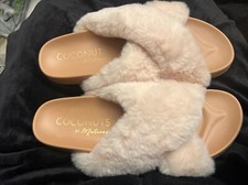 NEW Coconuts By Matisse SEASONS Slide Slippers Sandals Size 9 Faux Fur Natural