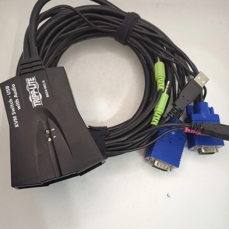 Tripp Lite USB KVM Switch B034-002-R w built in Audio Connections 8 FT Cables - Image 2 of 4
