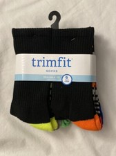 2 Packs Trimfit 6 Pairs Black Kids Crew Socks Size 4-10