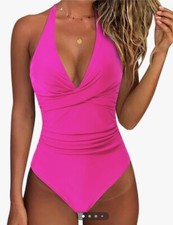 Suuksess XL Hot Pink 1Pc Swimsuit Padded Tummy Control Halter