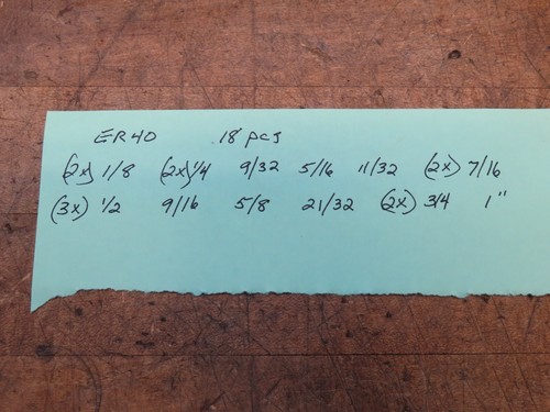 18pc ER40 collets 1/8" to 1" (sizes photo 2) 1/8 1/4 5/16 7/16 1/2 9/16 5/8 etc. - Picture 2 of 10