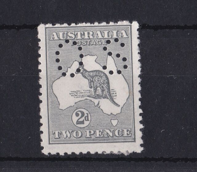 K2196) Australia 1913 2d Grey Kangaroo first watermark punctured small ‘OS’ CR11069 K2196) Australia 1913 2d Grey Kangaroo first watermark punctured small ‘OS’ CR11069