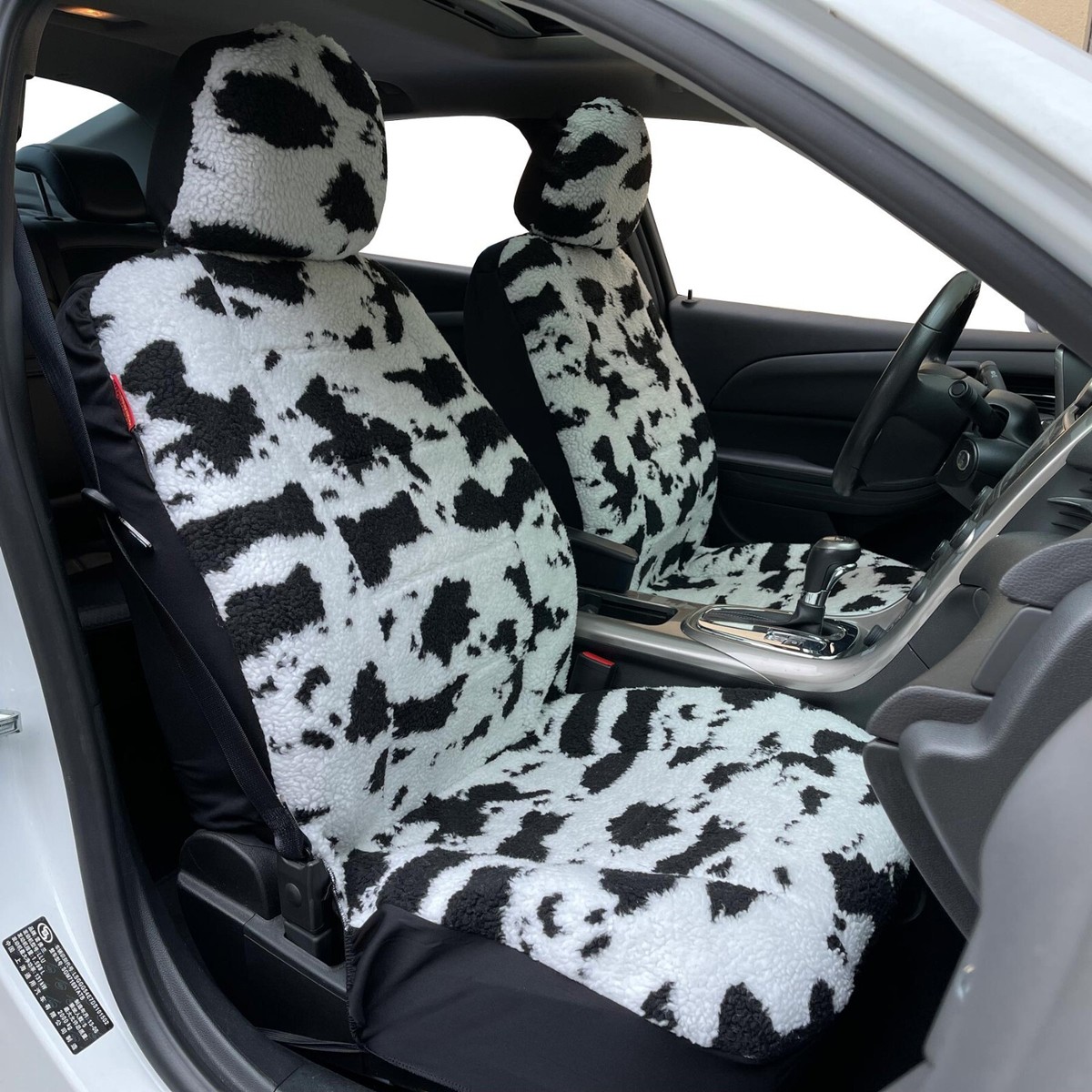 Ultra Soft Cow Design Faux Sheepskin Front Car Seat Covers For