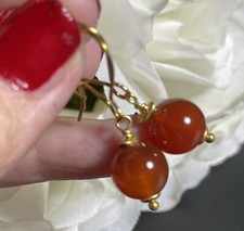 Large Natural Fire Carnelian  Solid Raw Brass Latch Back Earrings Sundance Arti