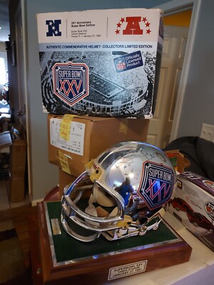 Signed Simms/Parcell Riddell Limited Silver Edition Super Bowl XXV Helmet,box 