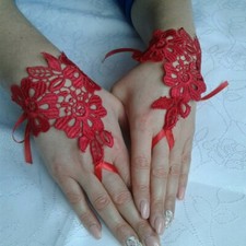 White Red Wedding gloves women Flower Lace fingerless gloves Bridal mittens sexy