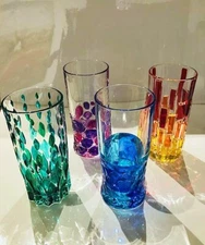 TUSCANY HAND PAINTED VENETIAN CRYSTAL HIGHBALL GLASSES - SET OF FOUR