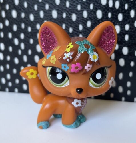 littlest pet shop (LPS) #2341 Flower Fox Red And Brown With Glitter Flowers - Picture 1 of 4