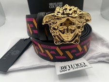 Versace Men's La Medusa La Greca Print Leather Belt Size 105 / US 42 New in BOX