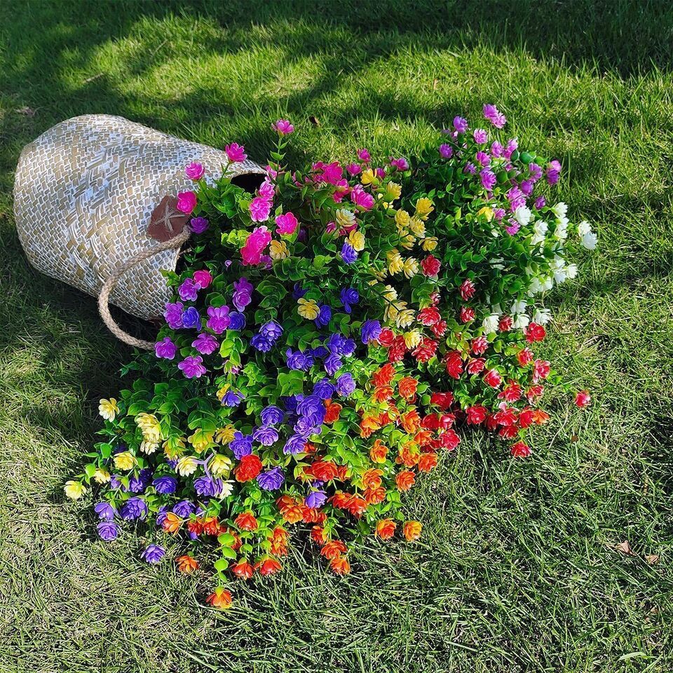 Artificial Flowers Fake Plants Decor 8 Bundles Hanging Outdoor Home Yard Garden