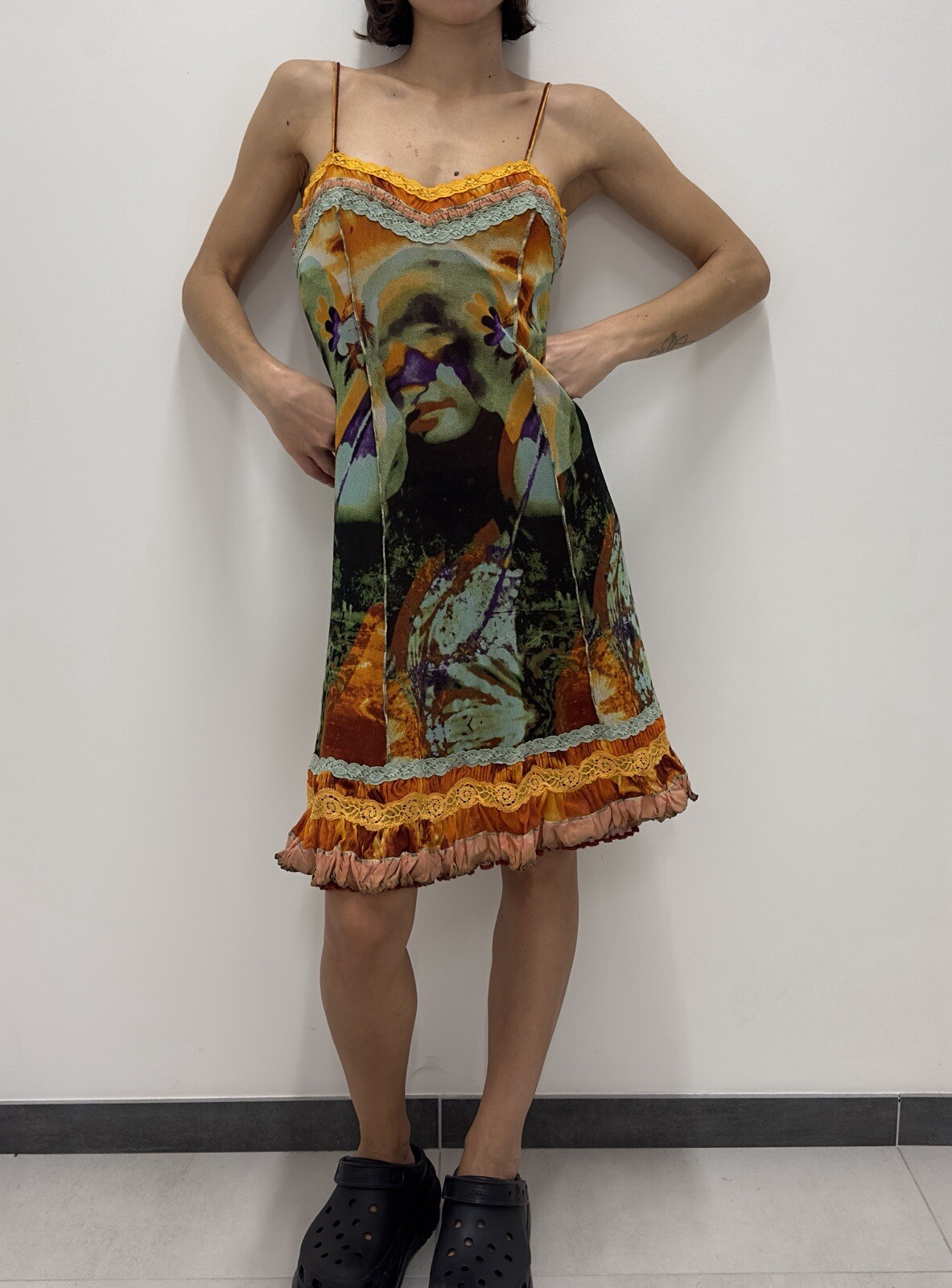 Jean Paul Gaultier 2000 Maille Vintage Mesh Multicolor Double Dress Size S