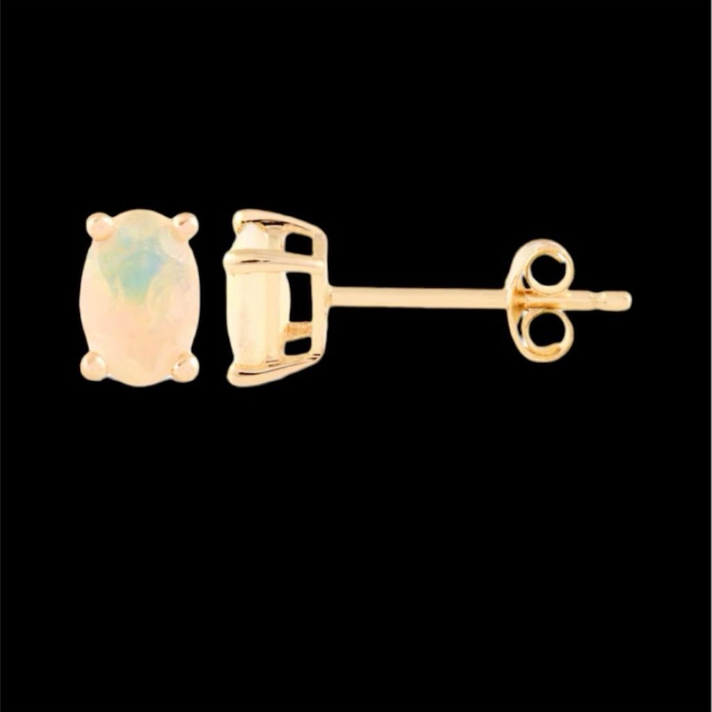 14K Yellow Gold Oval-Cut Opal Solitaire Stud Earrings