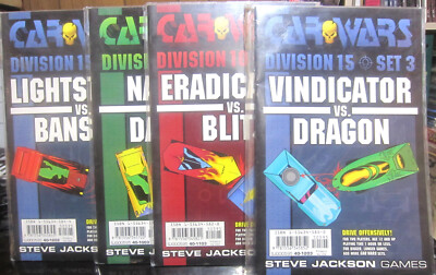 Lot of 4 booklets: Steve Jackson Games Car Wars Division 5, 10, 15 Sets 2, 3