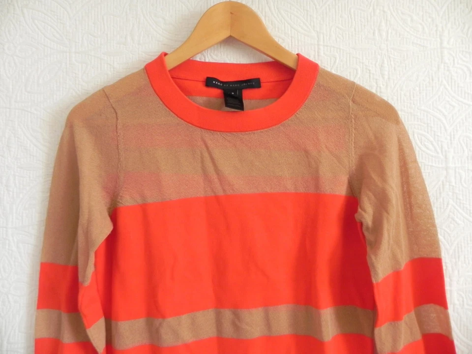 Marc by Marc Jacobs Sweater Lightweight Crew Neck Striped Mesh Trim Slim Size S - Image 2 of 4