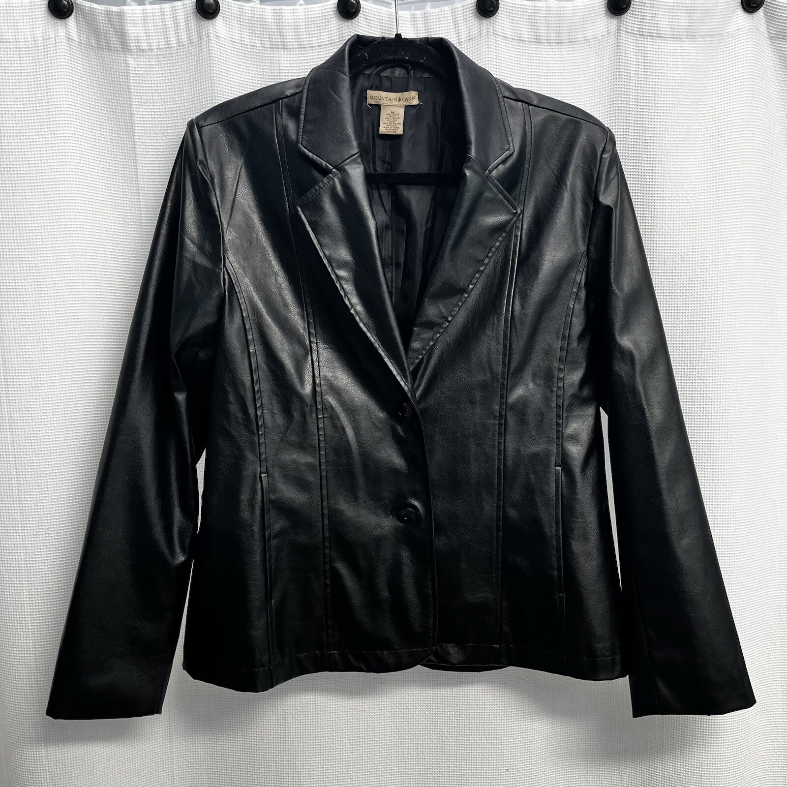 Mountain Lake Women’s Black Vegan Leather 2 Button Blazer Jacket Medium