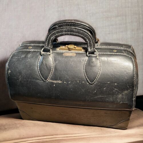 Vintage Zippo Grip Large Brown Leather Medical Doctor Bag Case w/ keys