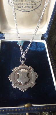 Antique Vintage Hallmarked 1933 Birmingham Sterling Silver FOB Pendant on Chain.