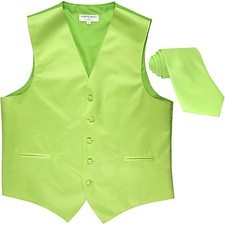 New Men's Formal Tuxedo Vest Waistcoat Necktie Lime green wedding party prom