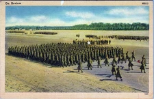 Linen Postcard United States Military Troops On Review Parade Ground
