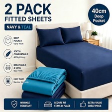 2 Pack Brushed Microfiber Fitted Sheet 40cm Deep Pocket Soft Bed Sheets