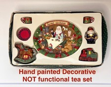 Decorative Mini Tea Set Vintage Santa  s Workshop Christmas Polyresin