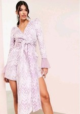 NWT ASOS LUXE – Long-sleeved jacquard mini Wrap Dress geoprint Lilac Shimmer