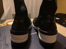 French Connection Pull-On Stretch Knit Ankle Bootie Black/White US 7