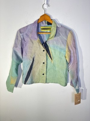 NWT Art to Wear Boutique Farley Farley Pastel Linen Jacket Cropped Size XS Artsy