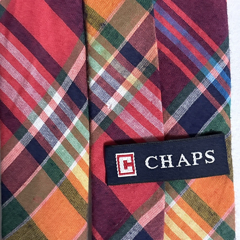 Винтажный мужской узкий розовый оранжевый клетчатый галстук Chaps опрятный классический Ivy Campus - Изображение 3 из 4