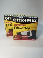 20 OfficeMax 1.44 MB Diskettes 3.5" Inch IBM Formatted 2 Box of 10 Floppy Disks