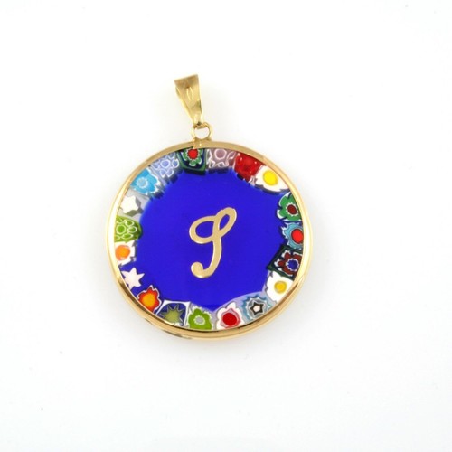 Ciondolo pendente con MURRINA blu e lettera iniziale S in oro giallo18kt 750 - Foto 1 di 2