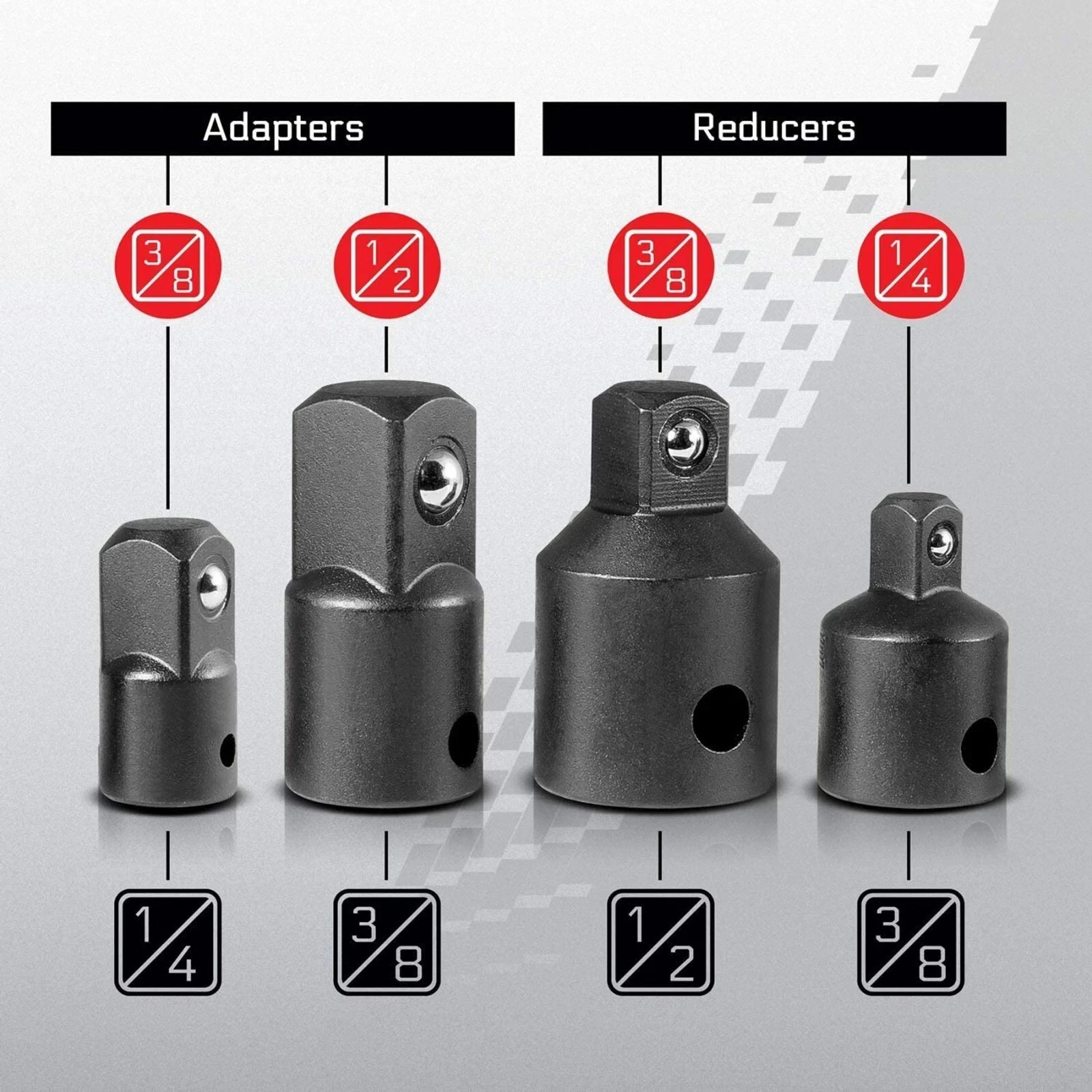 7Xpack 3/8" to 1/4" 1/2 inch Drive Ratchet SOCKET ADAPTER REDUCER Air Impact Set