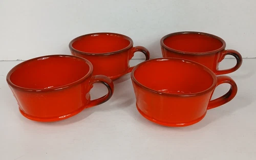 Metlox Poppytrail Red Rooster Set Of 4 Coffee Cups Rivet Design