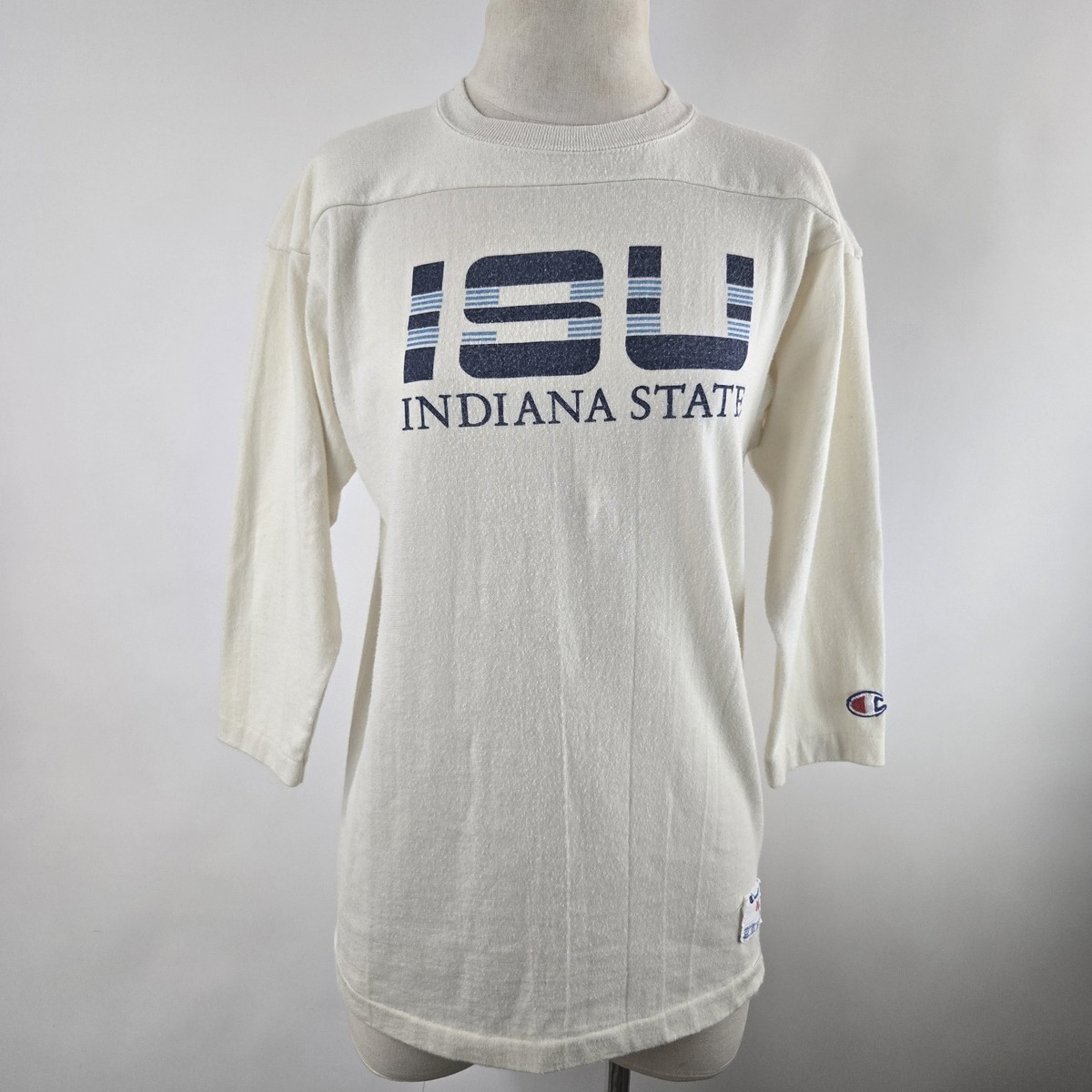 80’s CHAMPION college L/S tee Vintage 80's Champion Indiana State University College 3/4 Sleeve