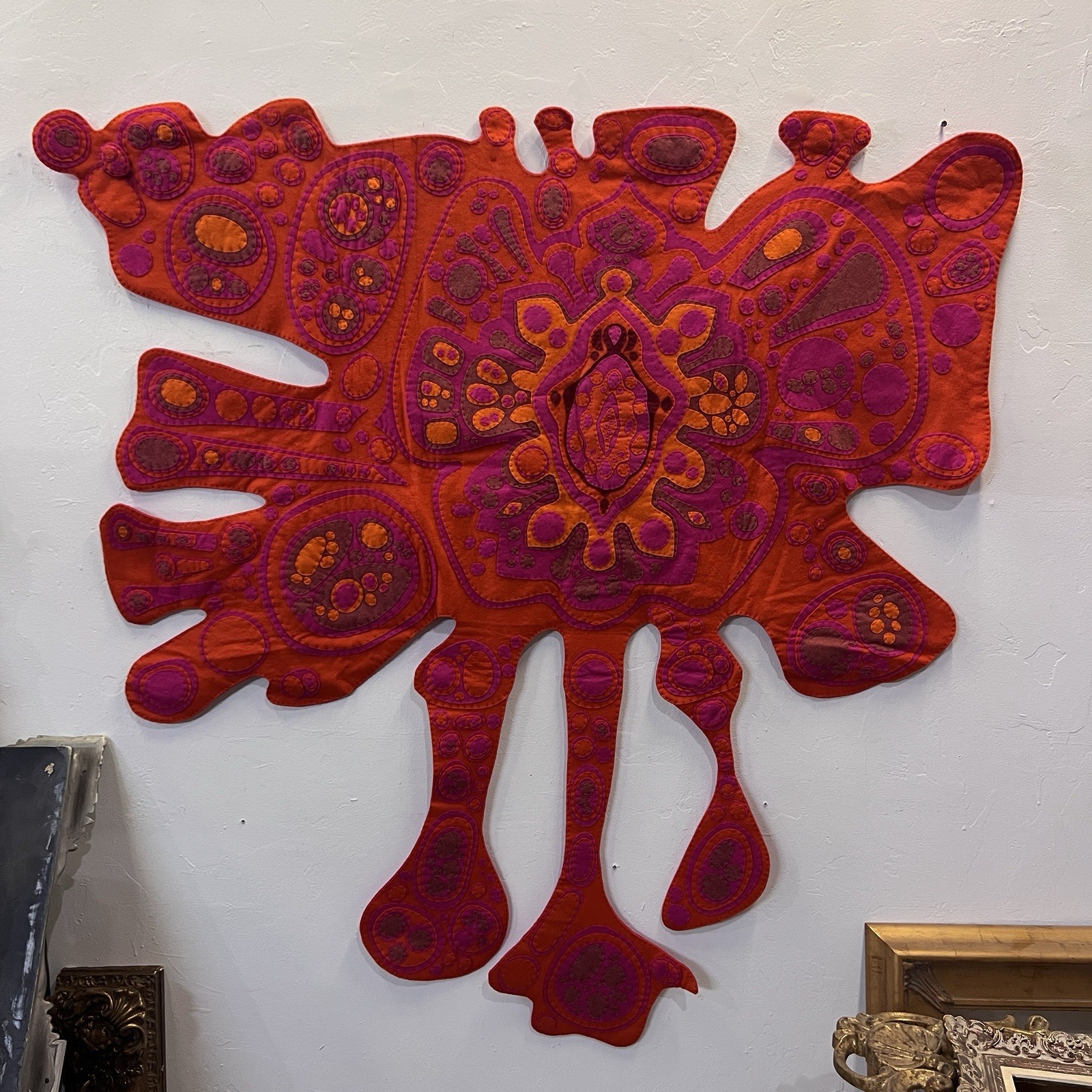 Vtg Vibrant Textile Fiber Art Felt Wall Hanging Organic Psychedelic Pop Mod z3q