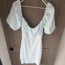 Windsor Women’s Blue/White Striped Square Neck Puff Sleeve Mini Dress S