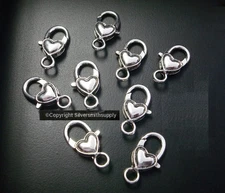 9 Antique Silver Plt ZINC Large heart Lobster Claws easy to use sturdy  FPC119