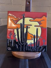 Earthtones Hand N Hand Cuerda Seca Hand Glazed Tile Tuscon Made In USA