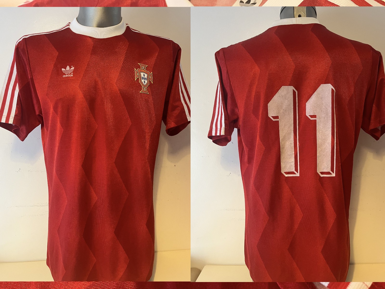 Portugal adidas Large Vintage Football Soccer Shirt Jersey World Cup 1980's Top