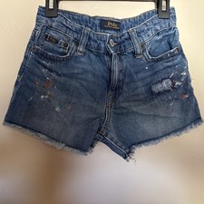Polo Ralph Lauren Girls Paint Splatter Denim Cutoff Shorts Size 12 EUC