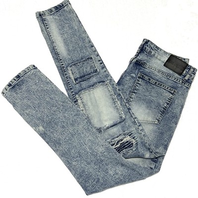 Encrypted Skinny Jeans Men's 36x32 Distressed Patchwork Y2K Acid Wash Hip Hop