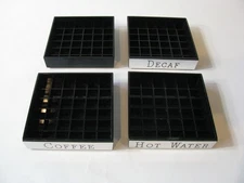 4pc Lot Set Cal-Mil Classic 4" Black Square Drip Tray Engraved Coffee Hot Water