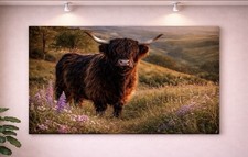 Highland Cow Wildflower Meadow Canvas Wall Art Farmhouse Everwall Prints 10