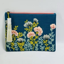 Victorian Trading Co Graceful Garden Cosmetic Makeup Bag M Travel Gold Pink Blue