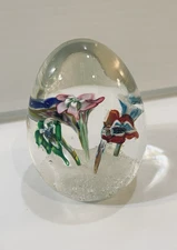 Vintage Murano Millefiori Art Glass Floral Paperweight 3” Egg Shaped Teardrop
