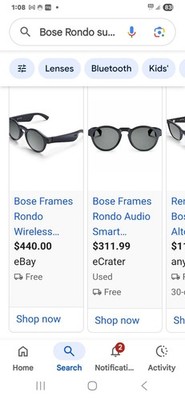 Bose Rondos Glasses Bluetooth Audio Sunglasses W/ Open Ear Headphone
