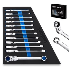 12pcs Ratcheting Wrench Set, Flex Head & Offset Head Double Box-End Ratchetin...