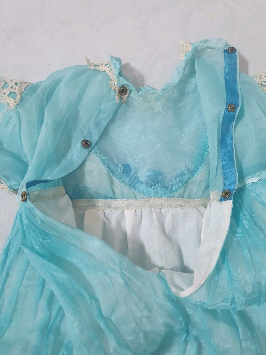ANCIENNE ROBE BLANCHE avec dentelles pour poupée ancienne - 30 cm EUR
